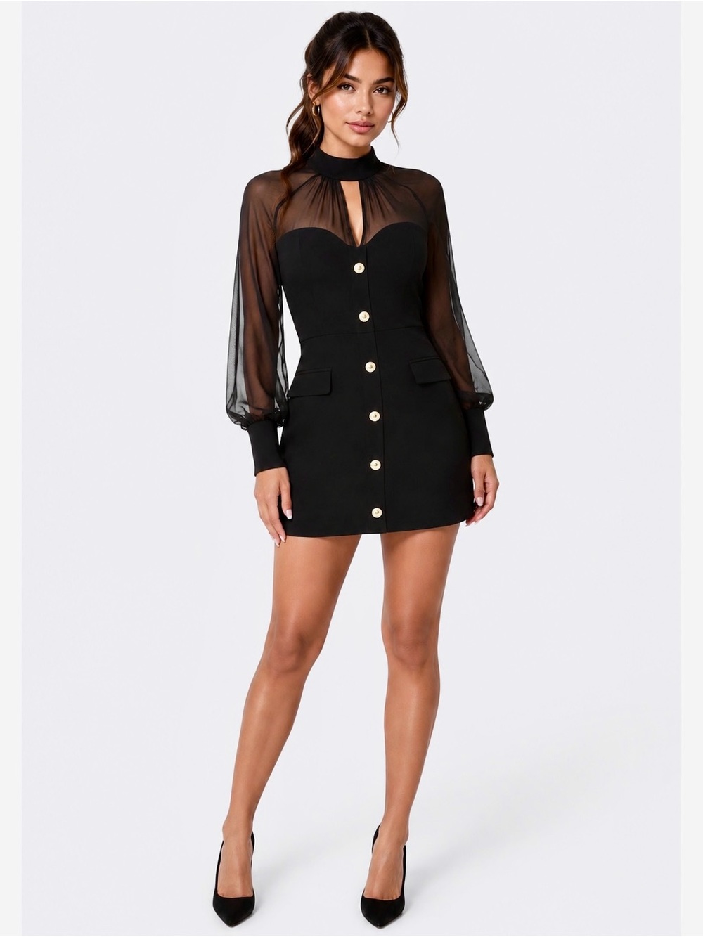 Bebe Black Mixed Media Long Sleeve Romper Size 10 NWT